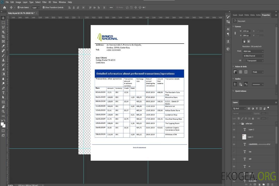 Costa Rica Relevé bancaire de la Banco Nacional de Costa Rica template